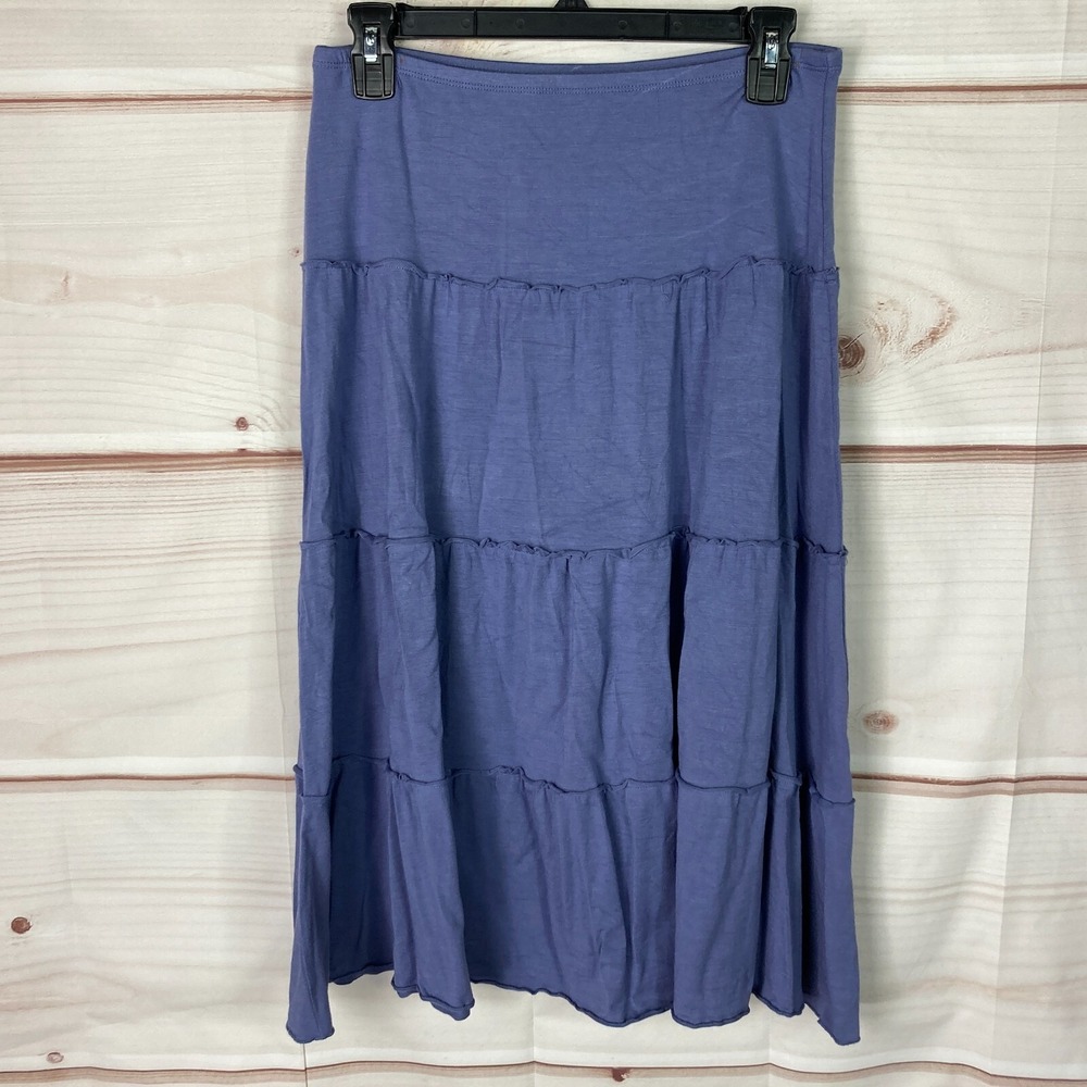 Sigrid Olsen Skirt Womens XS Purple Tiered Midi Jersey Knit Pull On Solid A-Line
